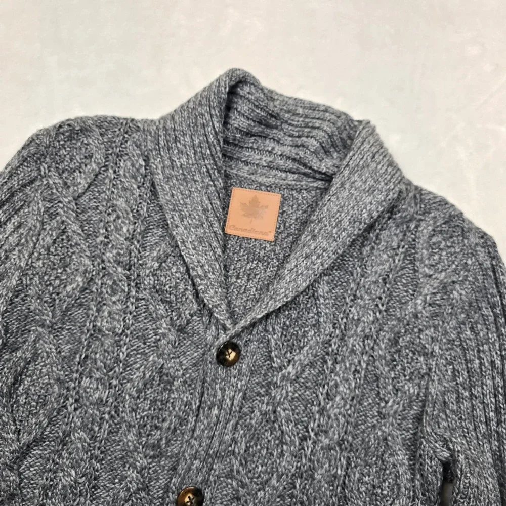 Canadiana Shawl Collar Cardigan‎ Sweater Mens Small Gray Cable Knit Chunky!